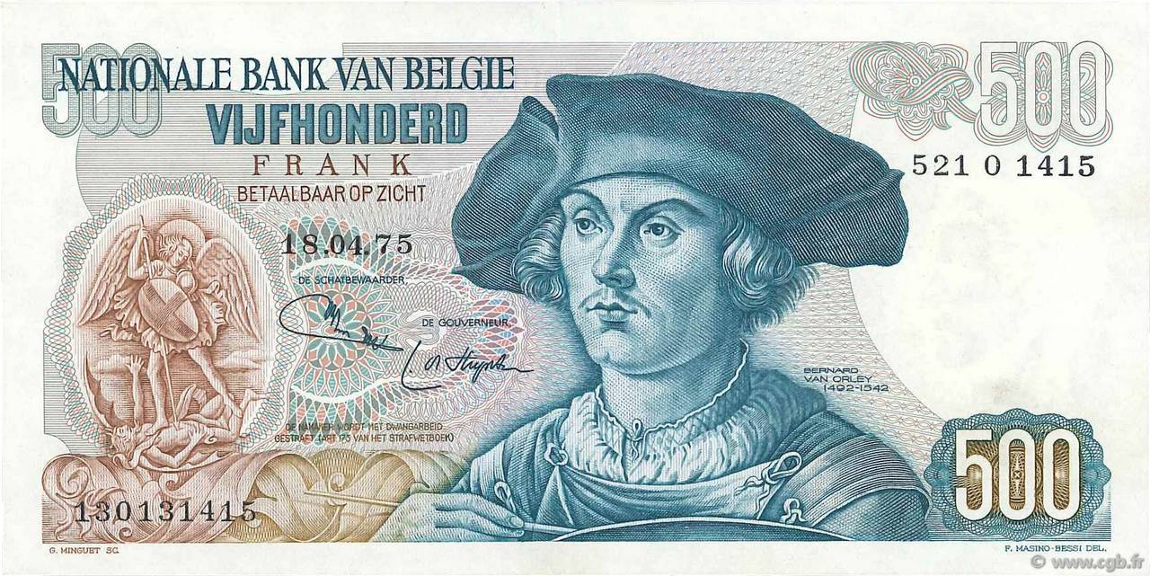 500 Francs BELGIO  1975 P.135b q.AU