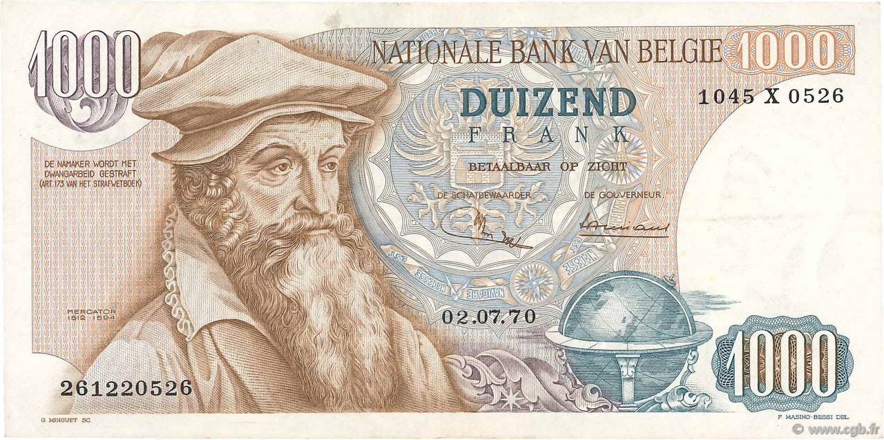 1000 Francs BELGIO  1970 P.136b q.SPL