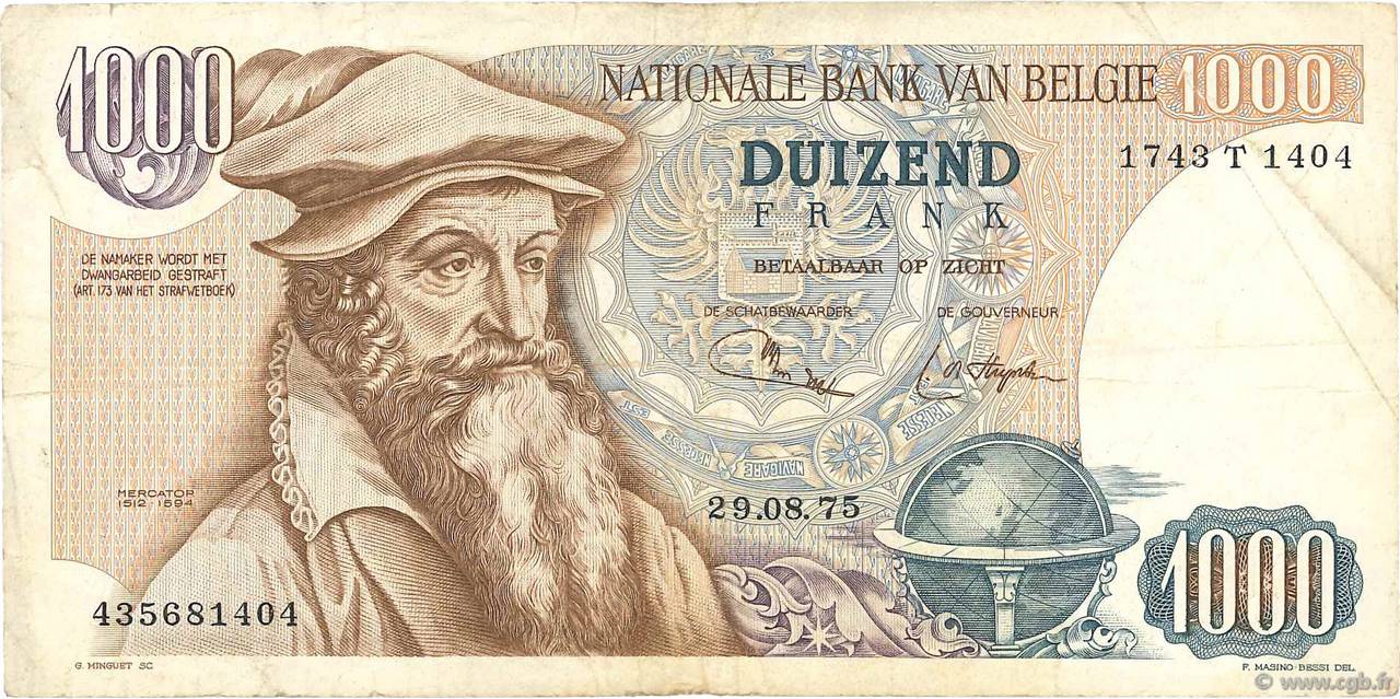 1000 Francs BELGIEN  1975 P.136b S