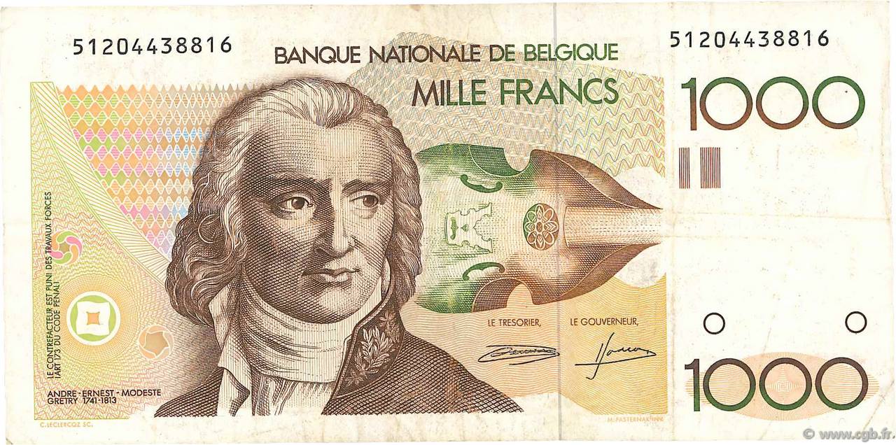1000 Francs BELGIO  1980 P.144a BB
