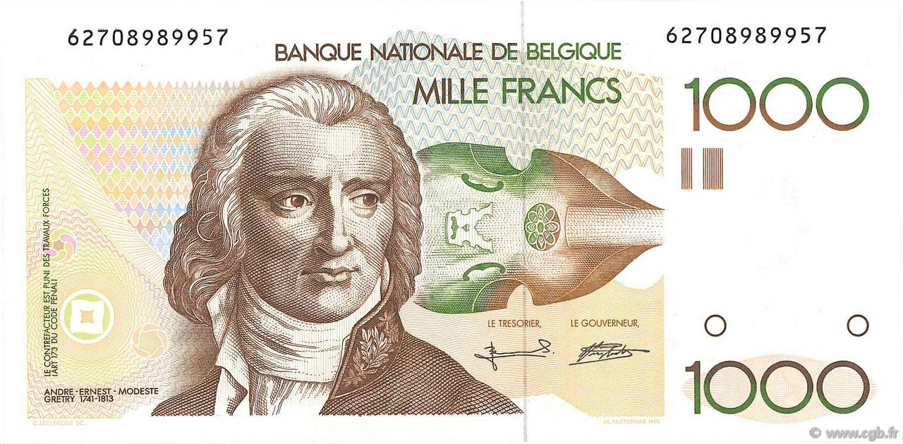 1000 Francs BELGIEN  1980 P.144a ST