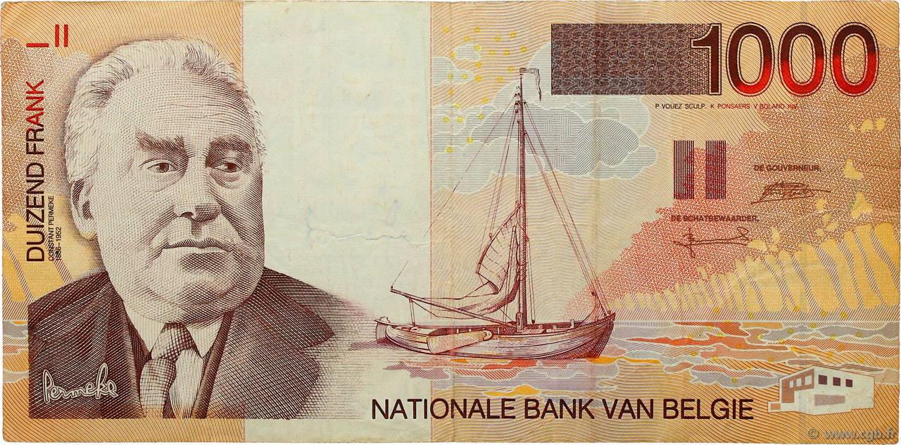 1000 Francs BELGIUM  1997 P.150 VF
