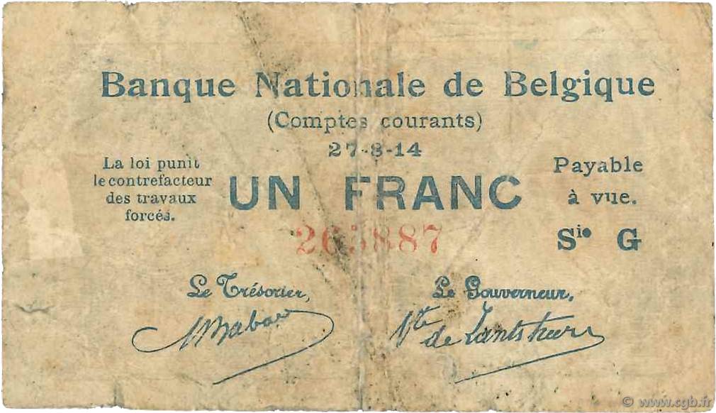 1 Franc BELGIUM  1914 P.081 G