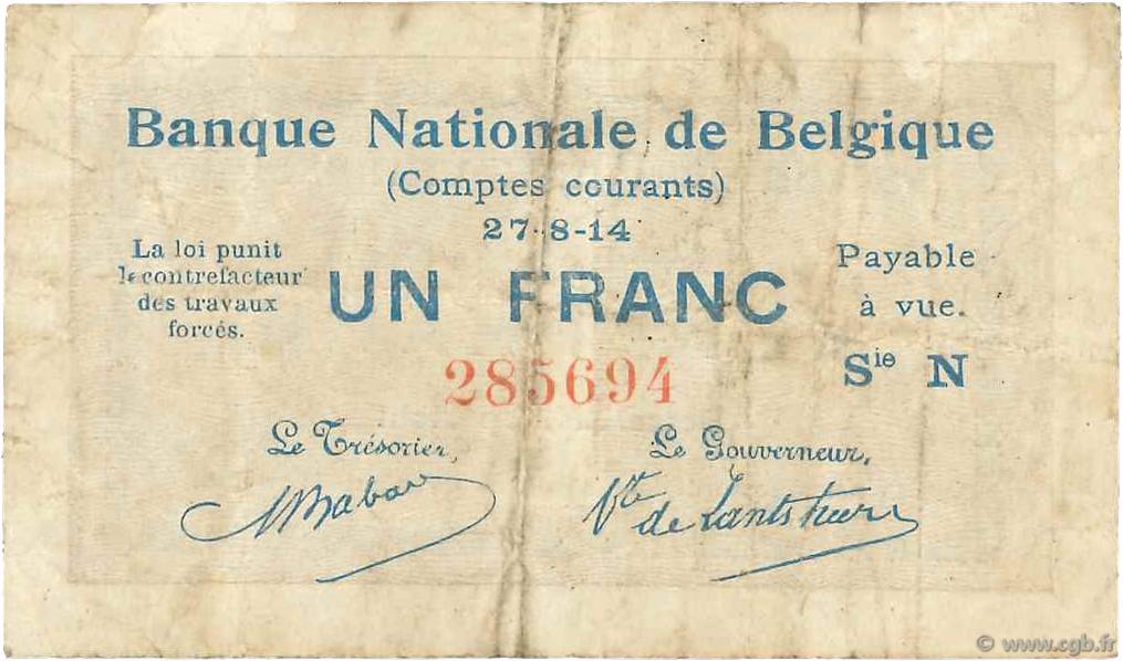 1 Franc BELGIUM  1914 P.081 F
