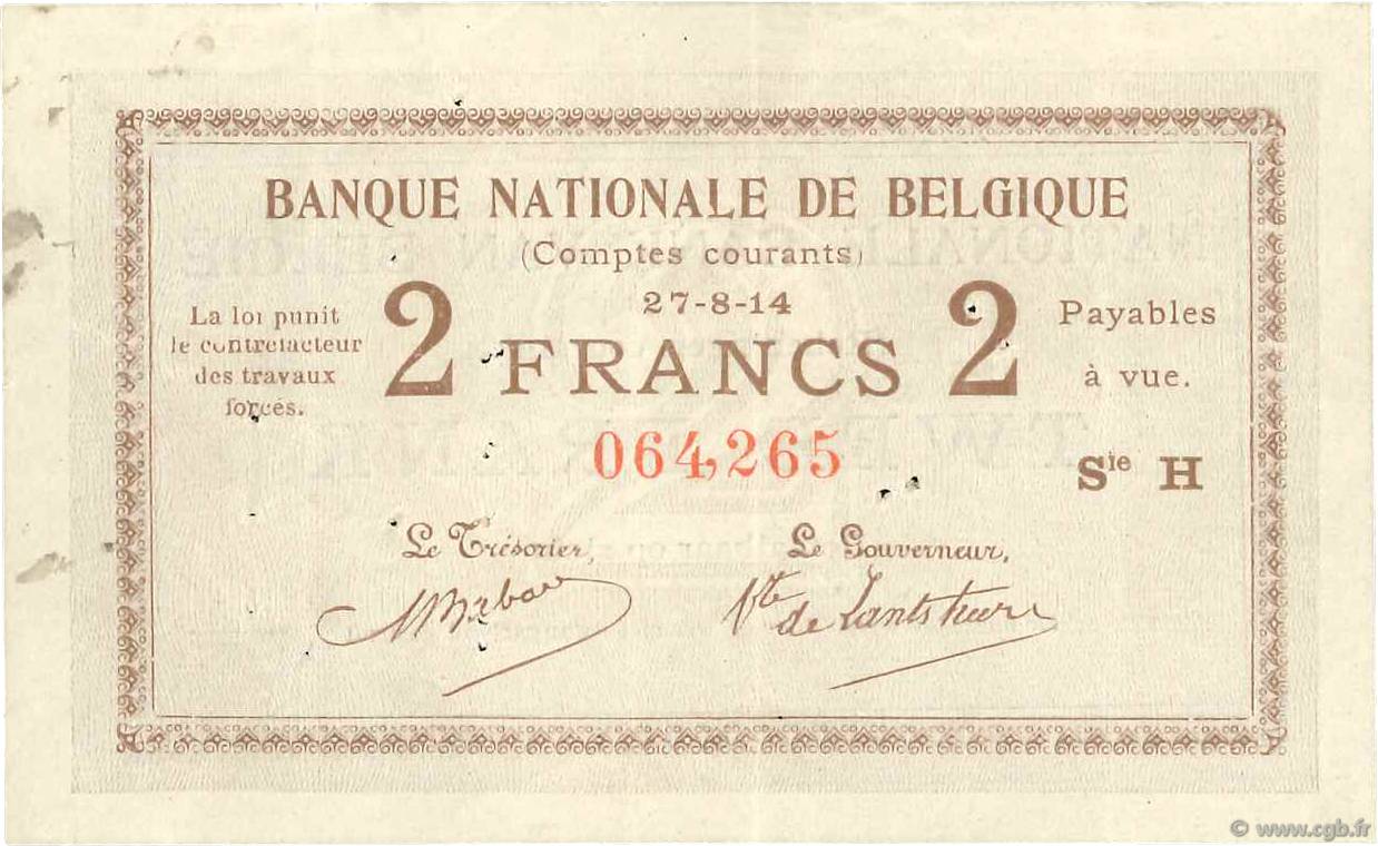 2 Francs BELGIEN  1914 P.082 SS