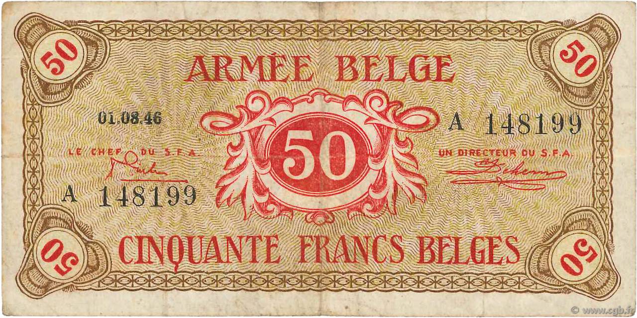 50 Francs BELGIEN  1946 P.M6a S