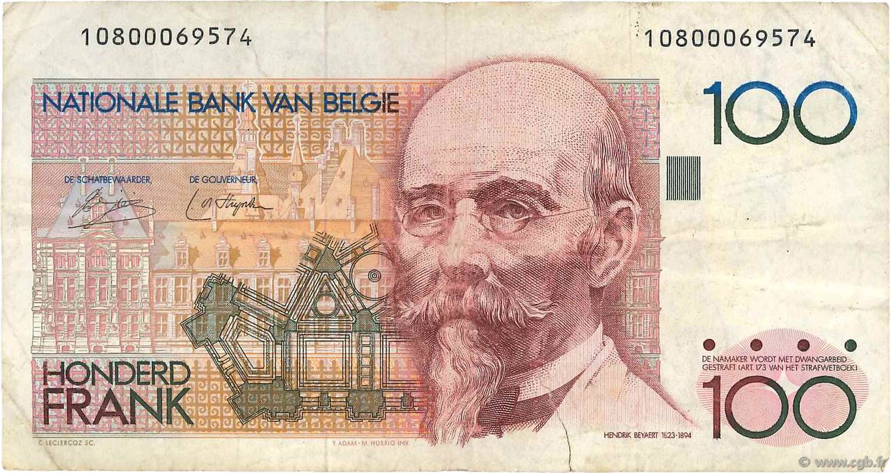 100 Francs BELGIQUE  1978 P.140a TB