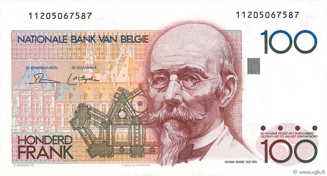 100 Francs BELGIEN  1978 P.140a ST