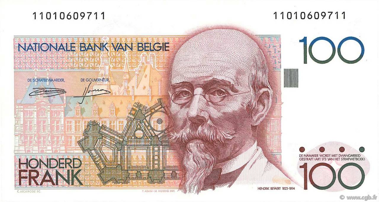 100 Francs BELGIUM  1982 P.142a AU-