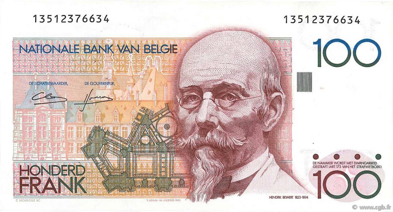 100 Francs BELGIEN  1982 P.142a VZ