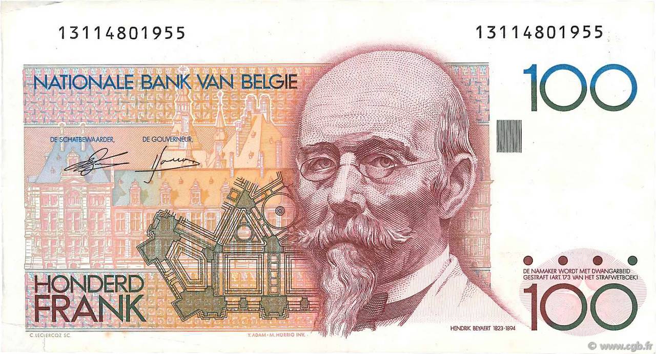 100 Francs BÉLGICA  1982 P.142a MBC