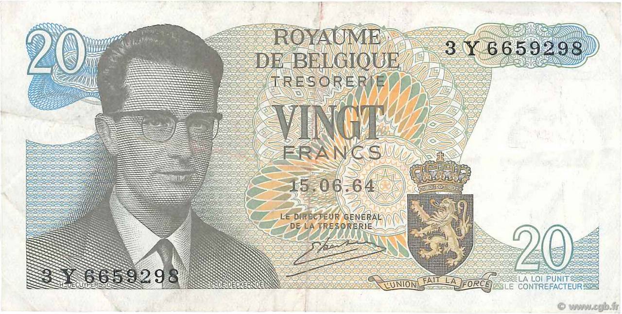 BELGIUM 20 Francs 1964 