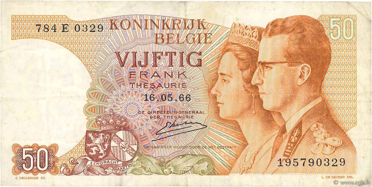 50 Francs BELGIUM  1966 P.139 F