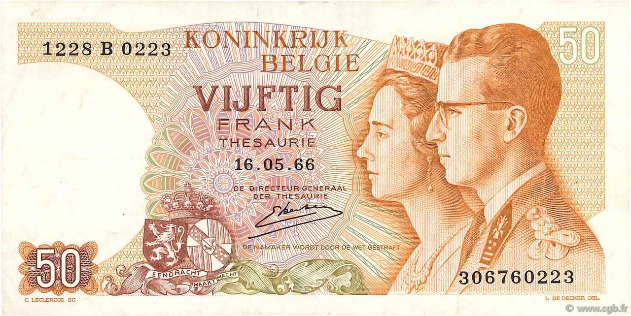 50 Francs BELGIQUE  1966 P.139 TTB