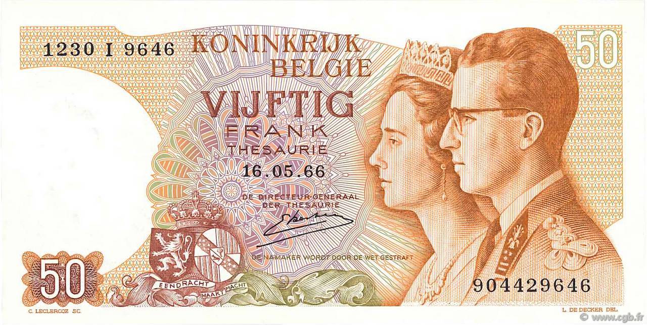 50 Francs BELGIEN  1966 P.139 ST