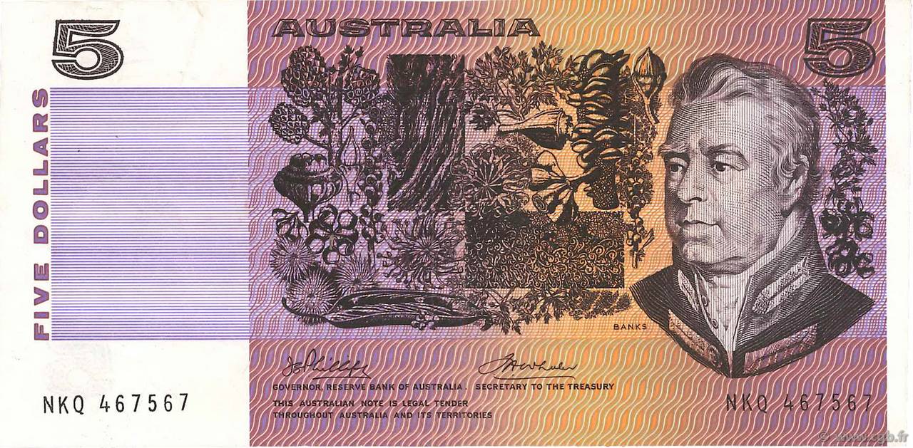 5 Dollars AUSTRALIA  1974 P.44a VF