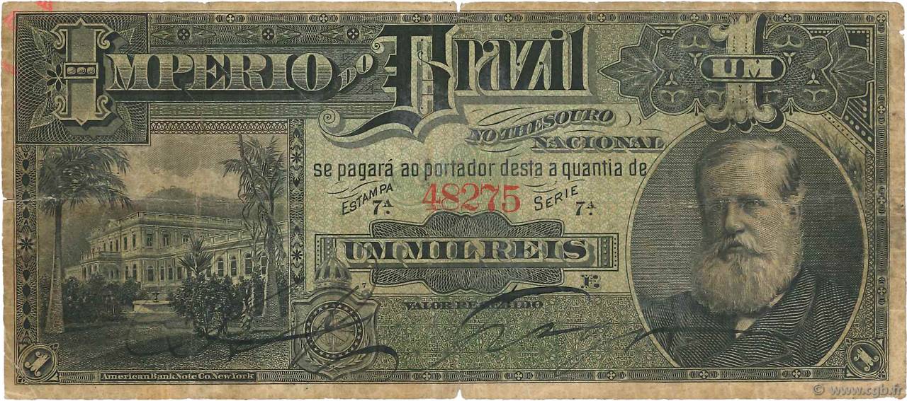 1 Mil Reis BRAZIL  1869 P.A255 F-