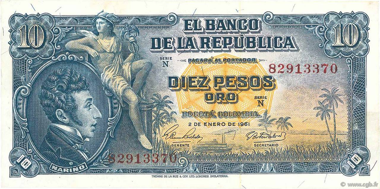 10 Pesos Oro COLOMBIA  1960 P.400c UNC-