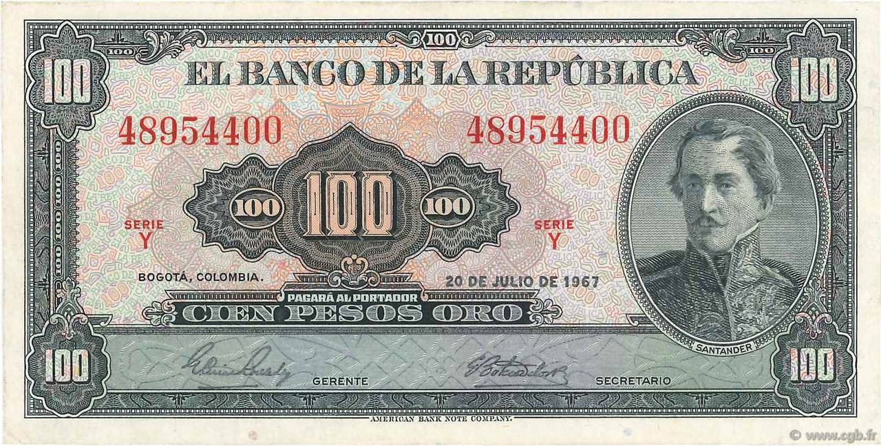100 Pesos Oro COLOMBIE  1967 P.403c pr.NEUF