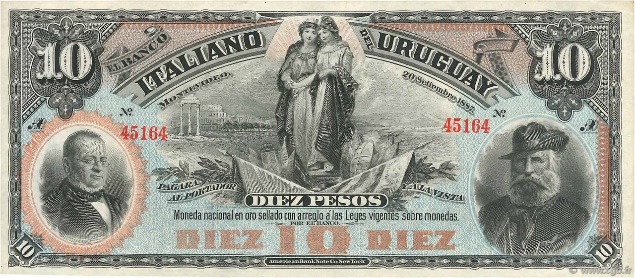 10 Pesos Non émis URUGUAY  1887 PS.212r q.FDC