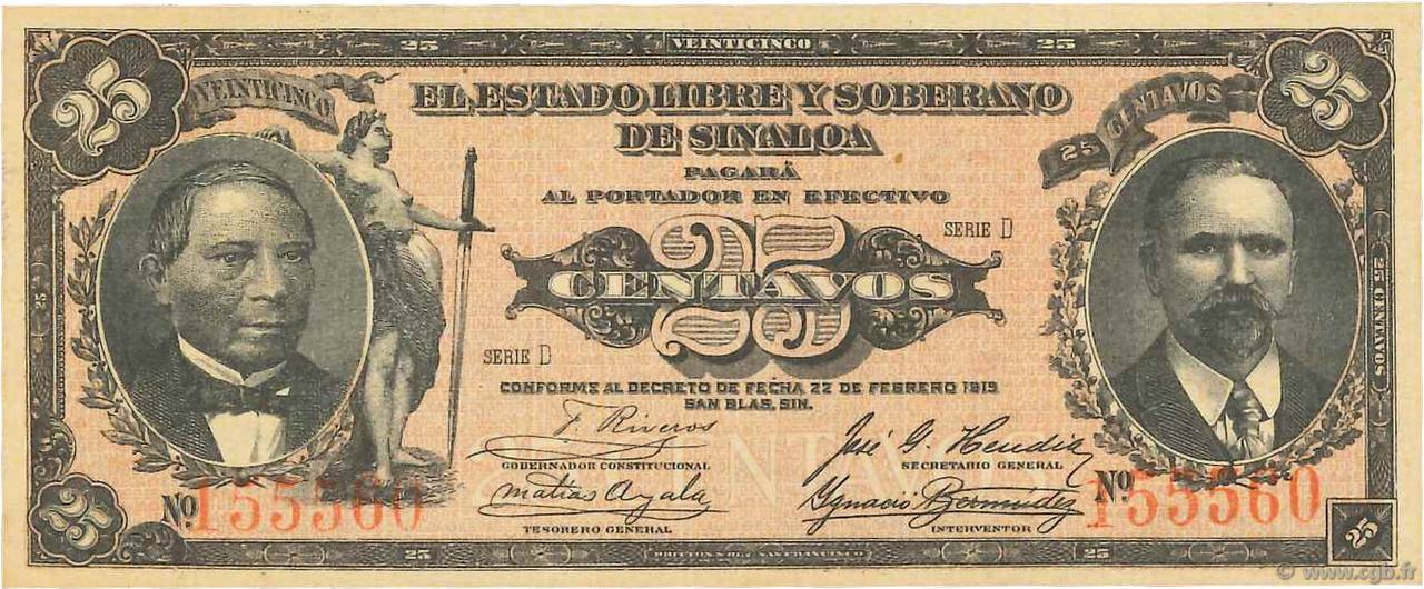 25 Centavos MEXICO San Blas 1915 PS.1041 UNC