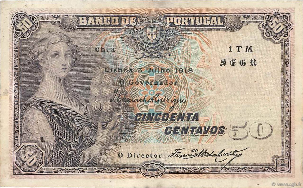 50 Centavos PORTUGAL  1918 P.112b pr.TTB