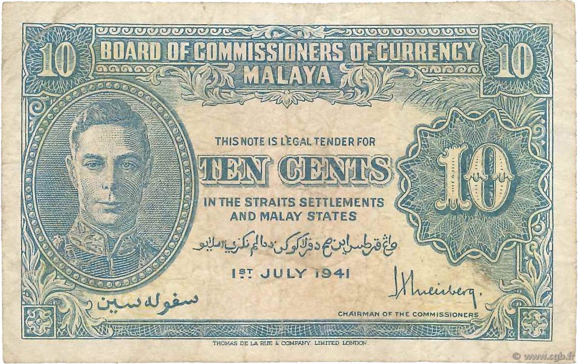 10 Cents MALAYA  1941 P.08 F