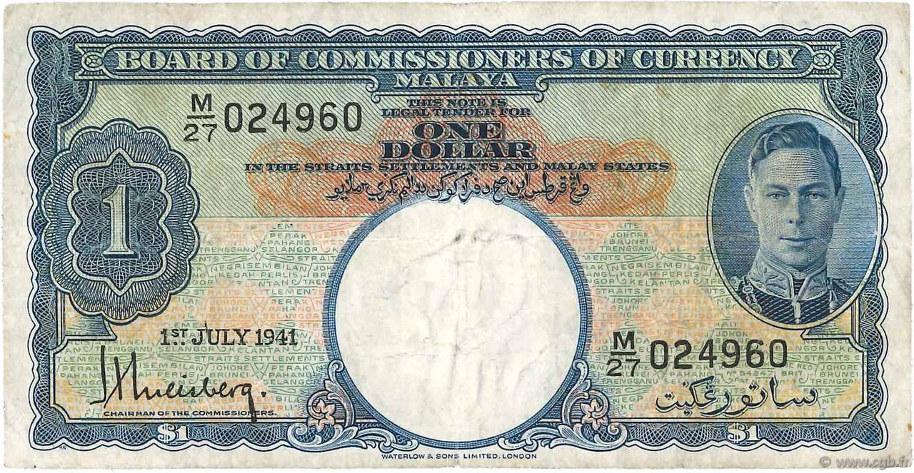 1 Dollar MALAYA  1941 P.11 F