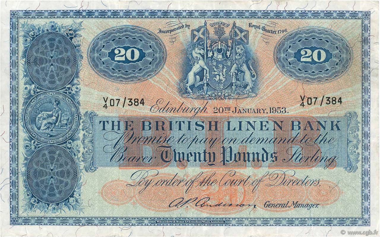 20 Pounds SCOTLAND  1953 P.159b BB