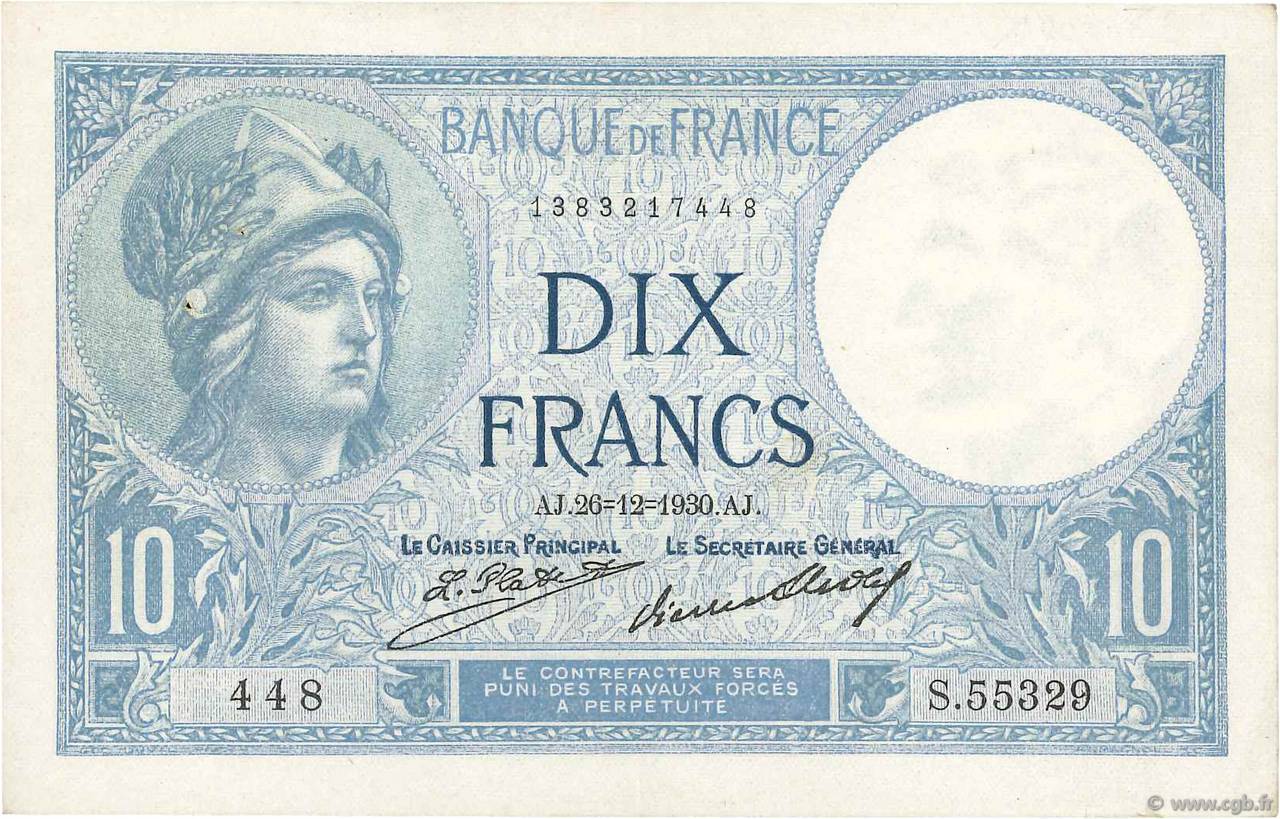 10 Francs MINERVE FRANCIA  1930 F.06.14 MBC+