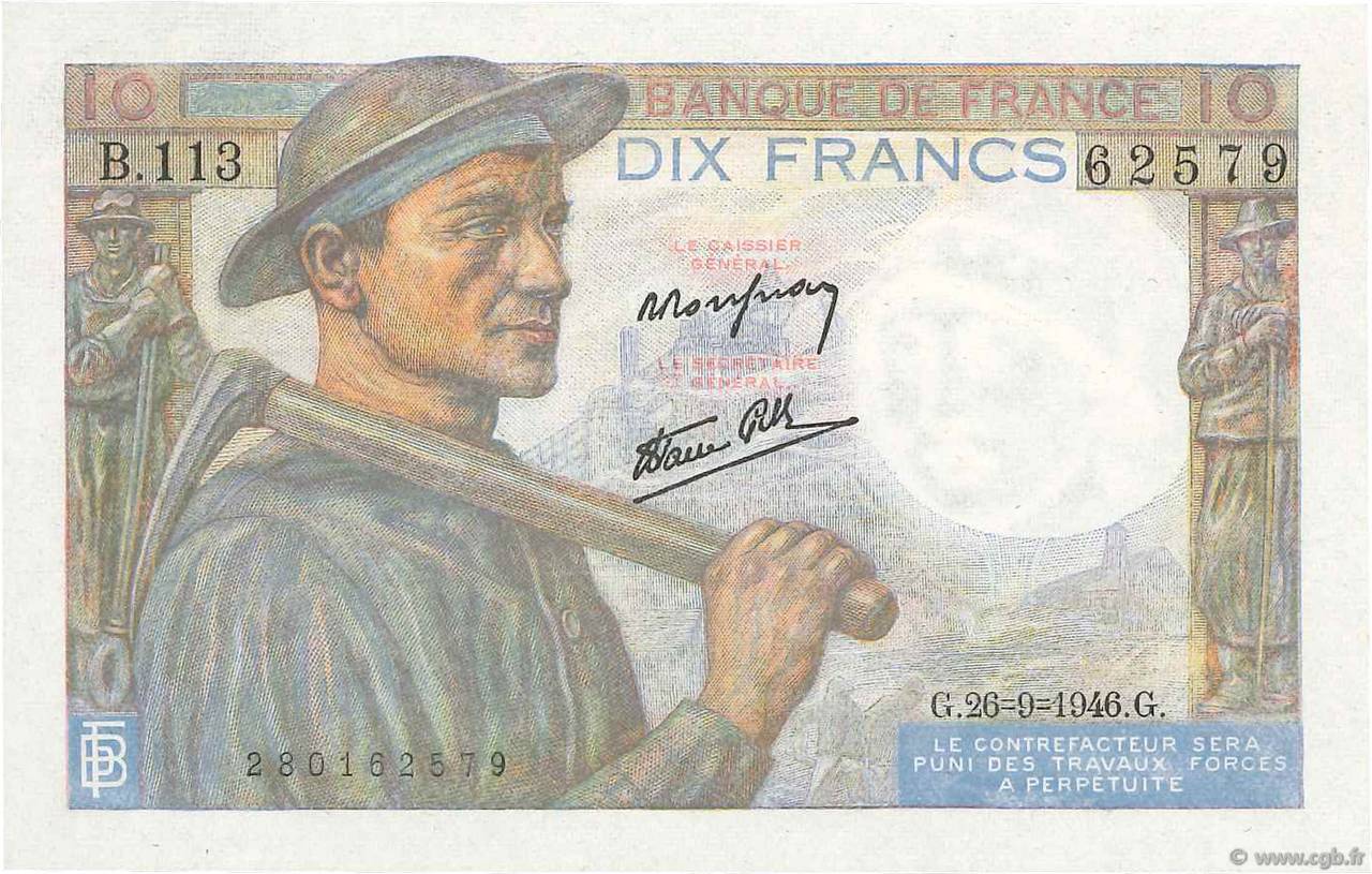 10 Francs MINEUR FRANKREICH  1946 F.08.15 ST
