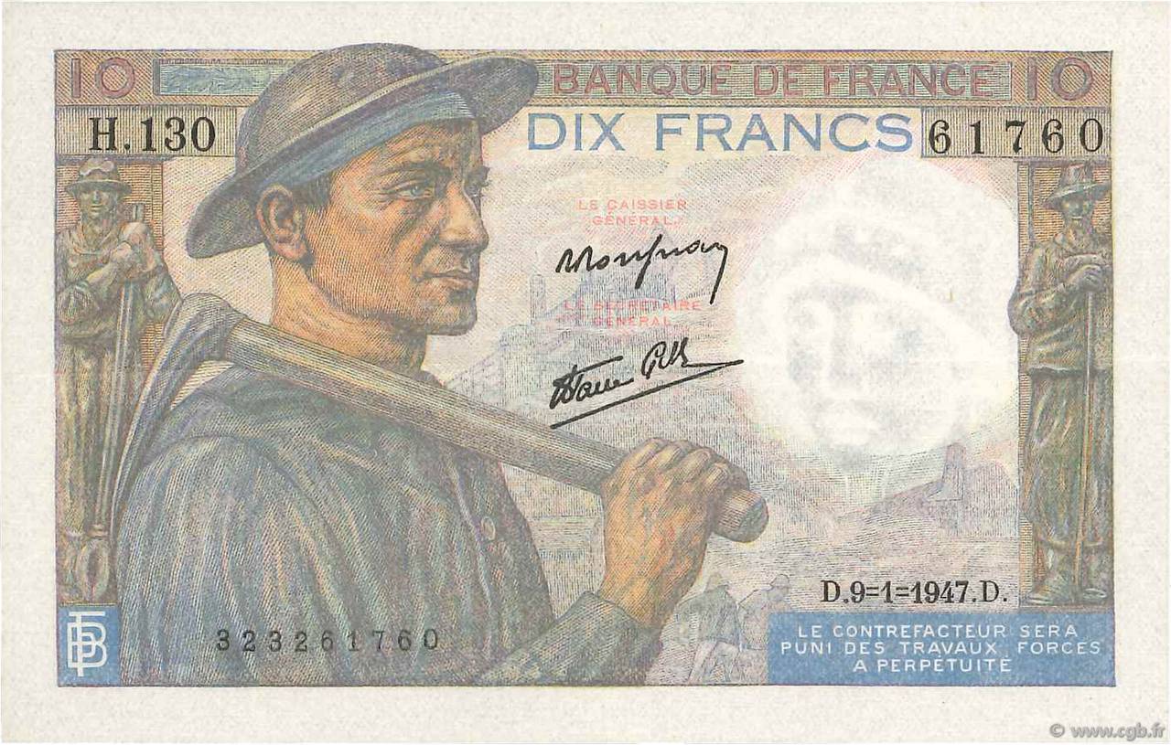 10 Francs MINEUR FRANCIA  1947 F.08.17 SPL+