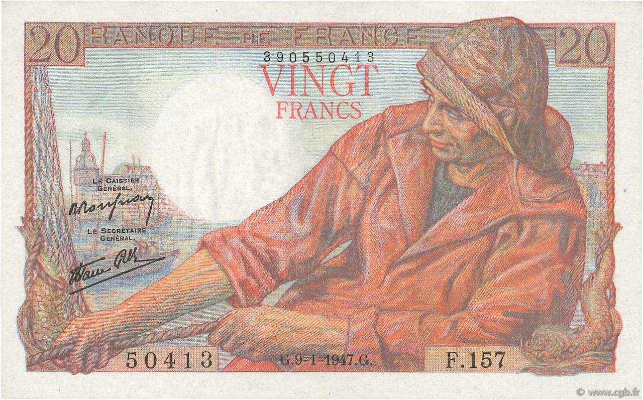 20 Francs PÊCHEUR FRANKREICH  1947 F.13.11 VZ