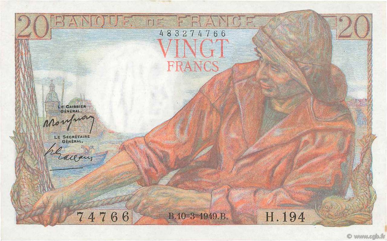 20 Francs PÊCHEUR FRANCIA  1949 F.13.14 AU