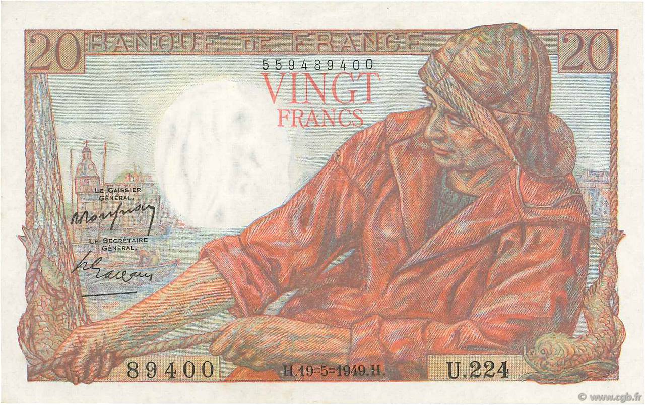 20 Francs PÊCHEUR FRANCIA  1949 F.13.15 EBC+