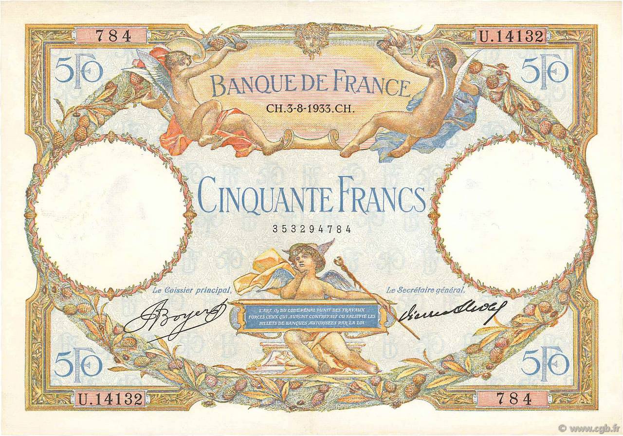 50 Francs LUC OLIVIER MERSON type modifié FRANCE  1933 F.16.04 XF-