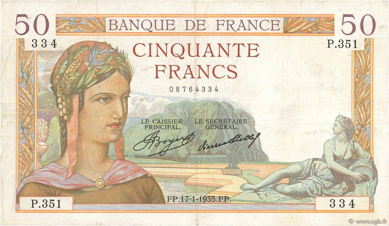 50 Francs CÉRÈS FRANCE  1935 F.17.03 F+