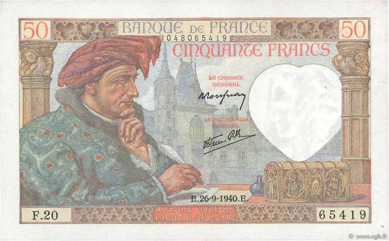 50 Francs JACQUES CŒUR FRANCIA  1940 F.19.03 SC