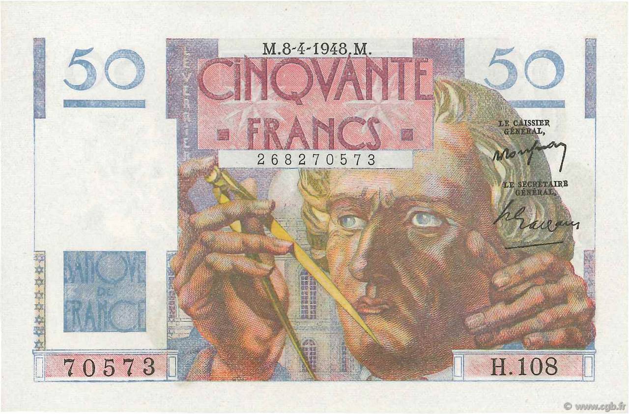 50 Francs LE VERRIER FRANCIA  1948 F.20.10 AU