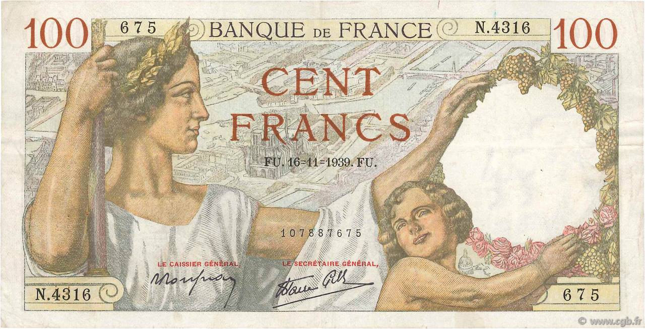 100 Francs SULLY FRANKREICH  1939 F.26.15 SS
