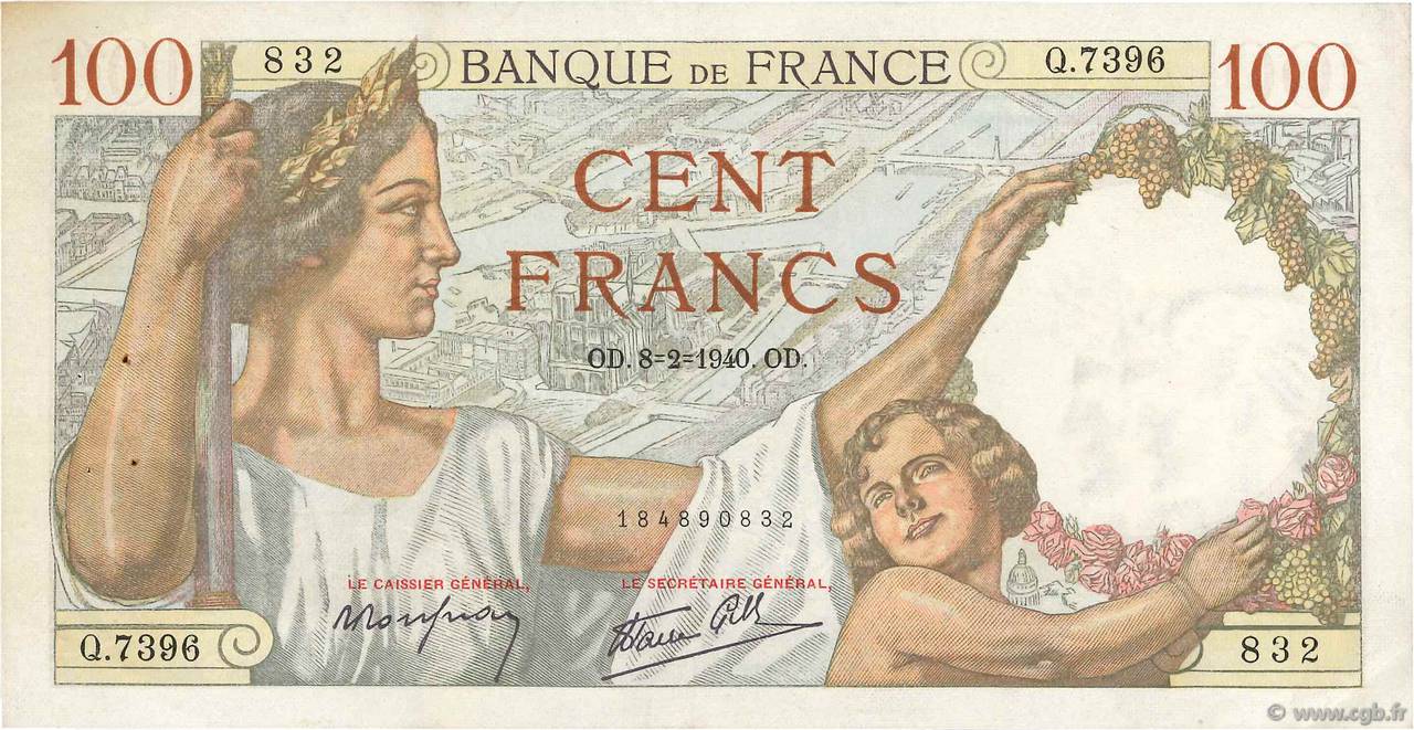 100 Francs SULLY FRANCIA  1940 F.26.22 q.SPL