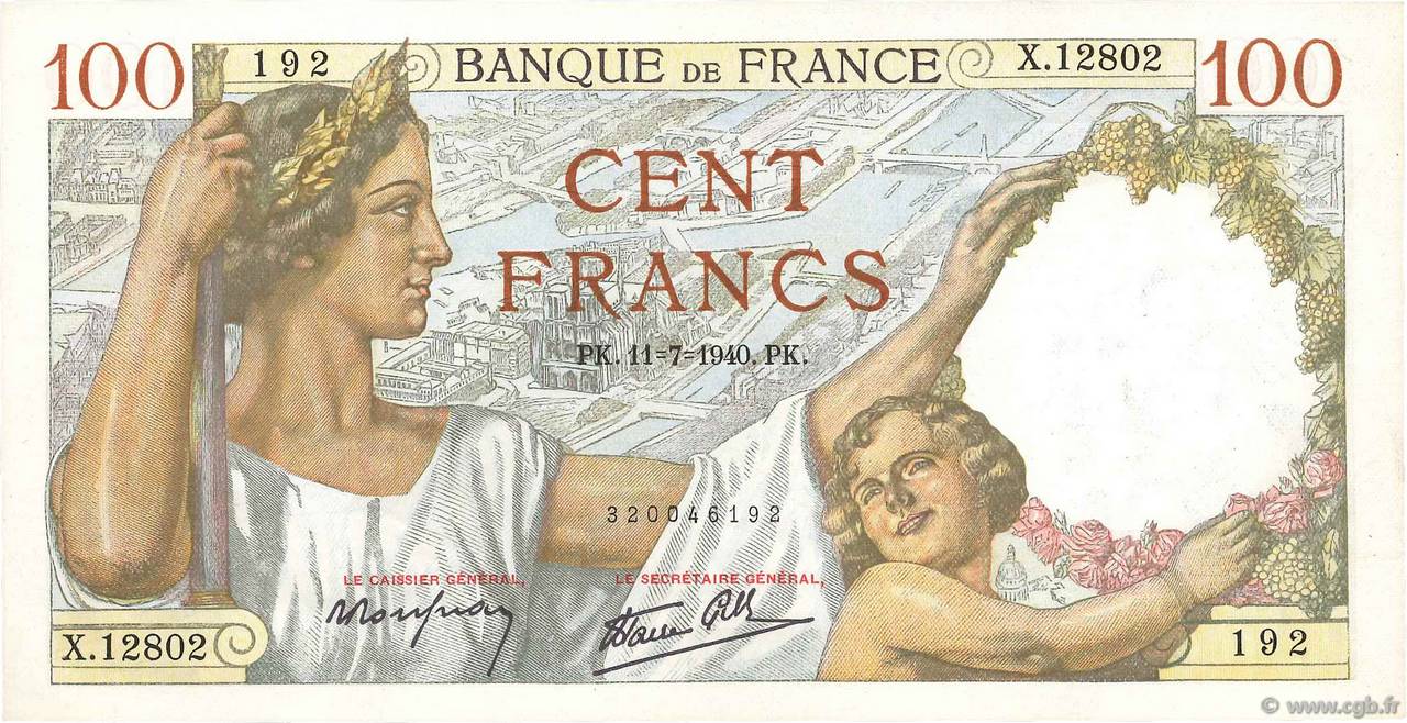 100 Francs SULLY FRANKREICH  1940 F.26.33 fST