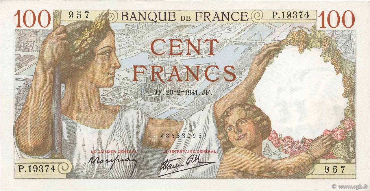 100 Francs SULLY FRANCIA  1941 F.26.47 SPL