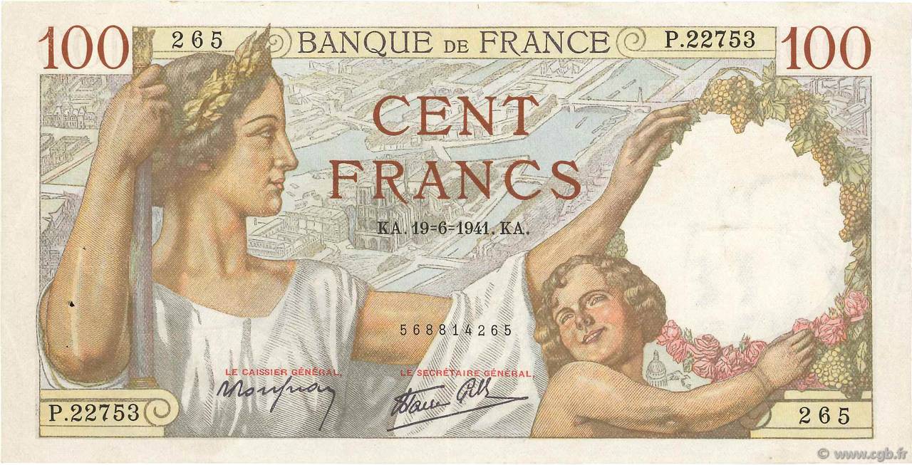 100 Francs SULLY FRANCIA  1941 F.26.54 MBC+