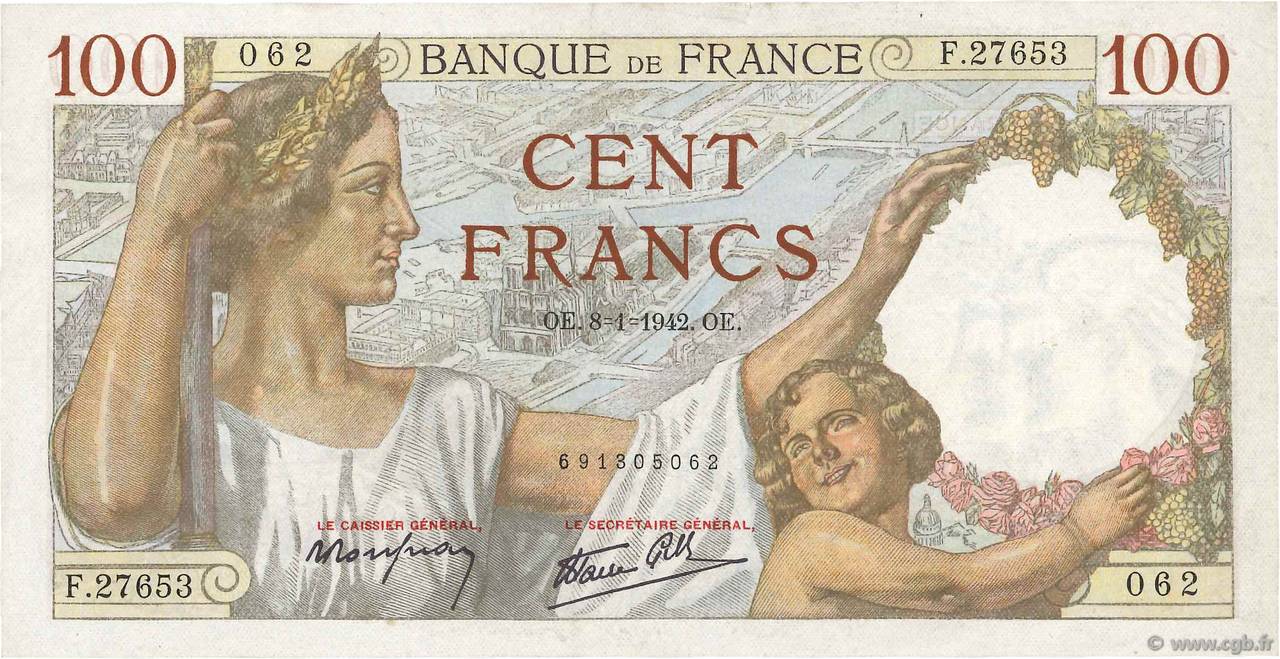 100 Francs SULLY FRANCIA  1942 F.26.64 MBC