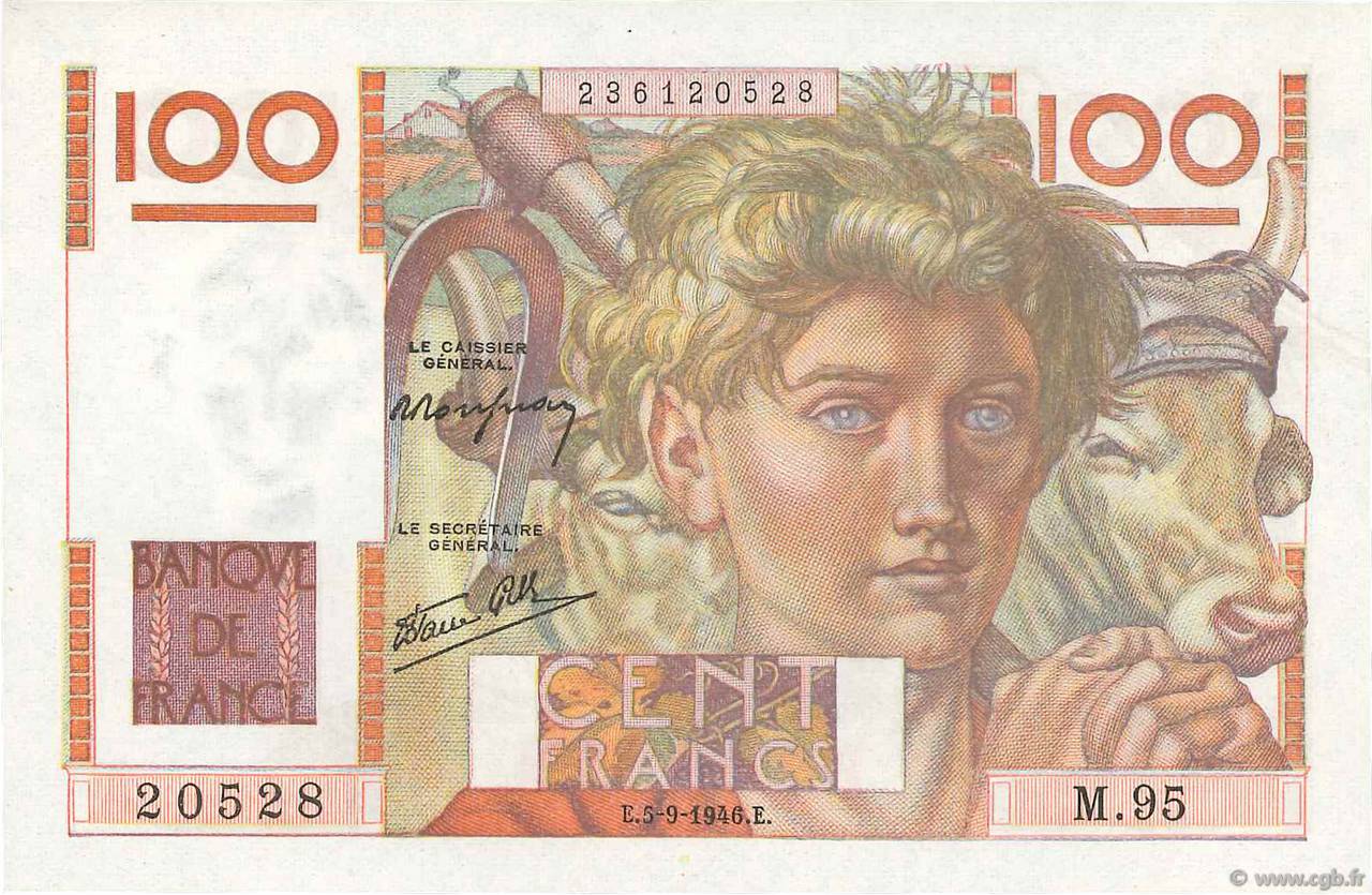 100 Francs JEUNE PAYSAN FRANCIA  1946 F.28.08 q.AU