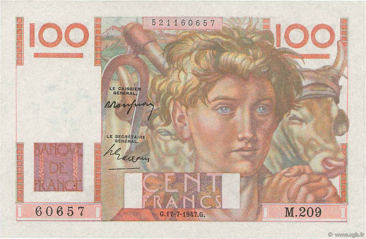 100 Francs JEUNE PAYSAN FRANKREICH  1947 F.28.15 fST