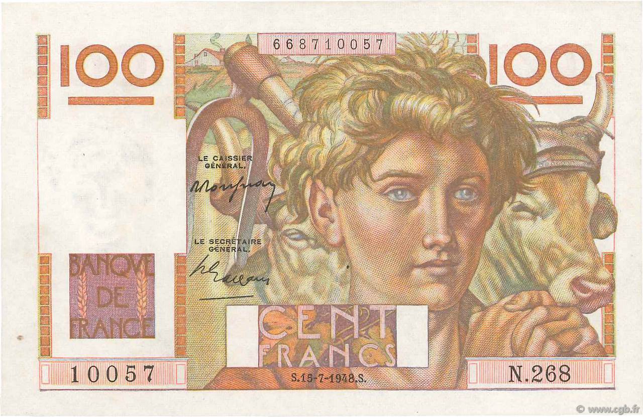 100 Francs JEUNE PAYSAN FRANCIA  1948 F.28.19 EBC+