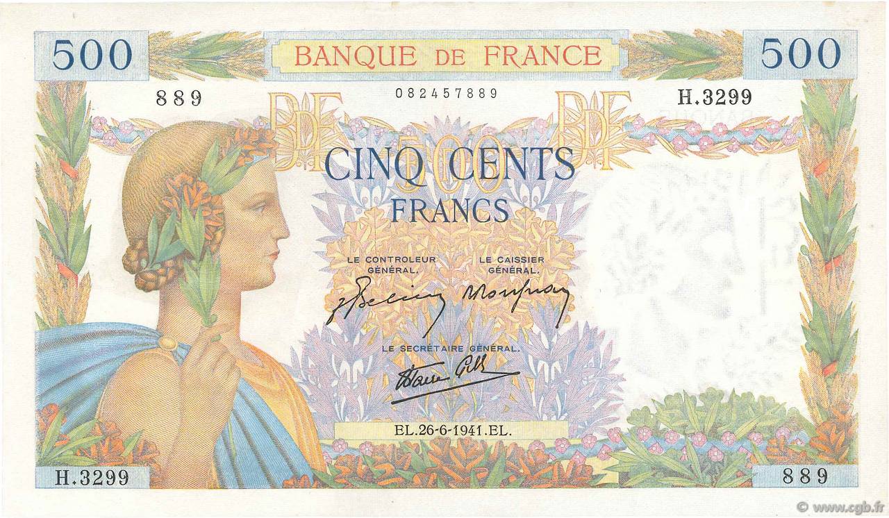 500 Francs LA PAIX FRANCIA  1941 F.32.19 SC