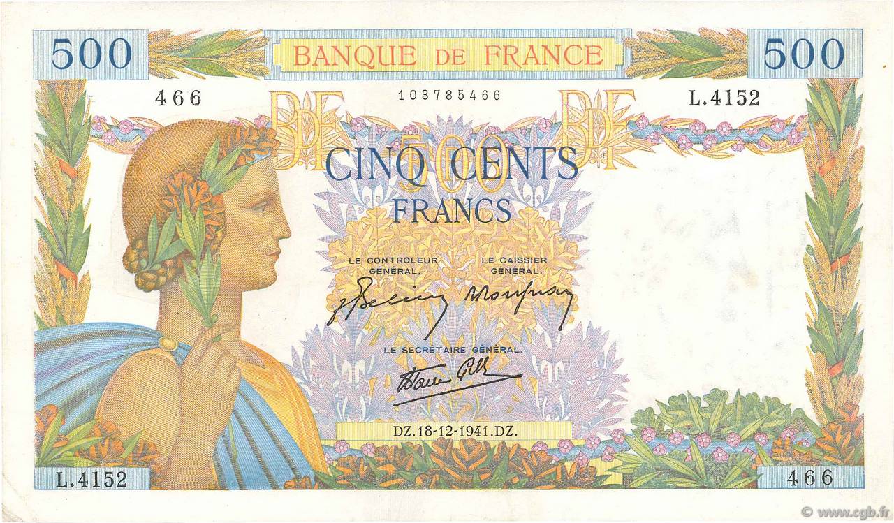 500 Francs LA PAIX FRANCIA  1941 F.32.25 EBC